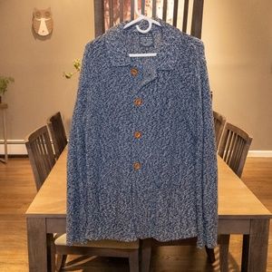 Lucky Brand Blue & White Knit Button Cardigan L